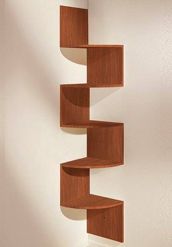 floating corner shelving made of wood