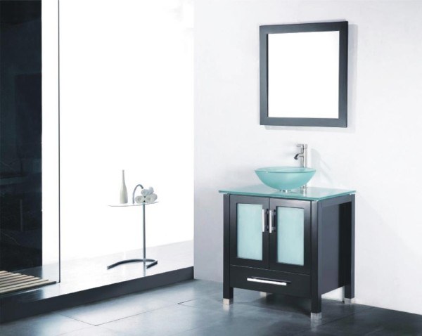 exquisite bathroom with frosted cabinet