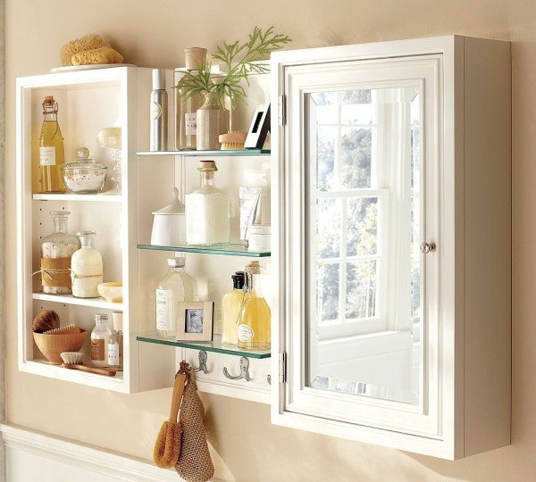 modern bathroom with glass shelving