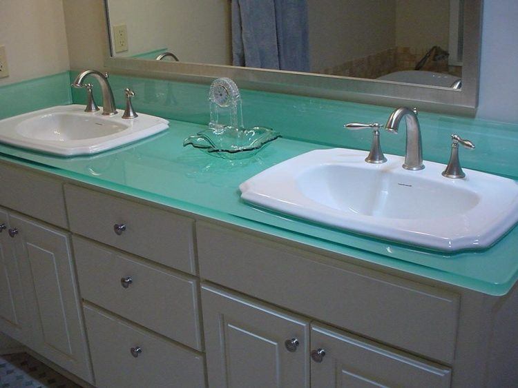 sleek glass counter in bathroom 