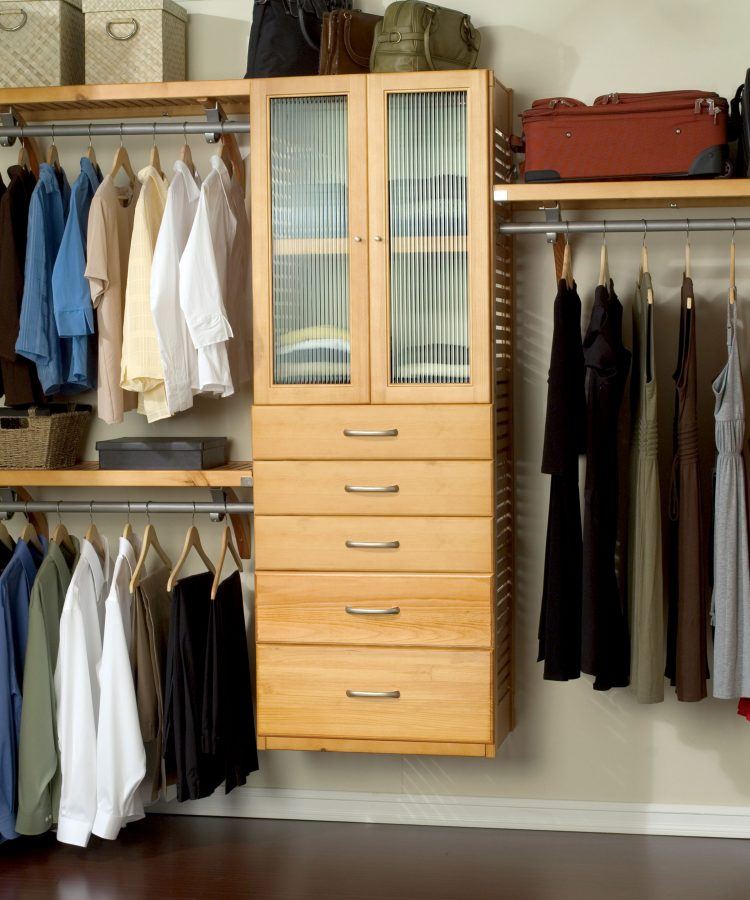 grand closet with floating organizer