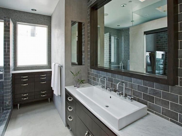 bathroom with gray tile