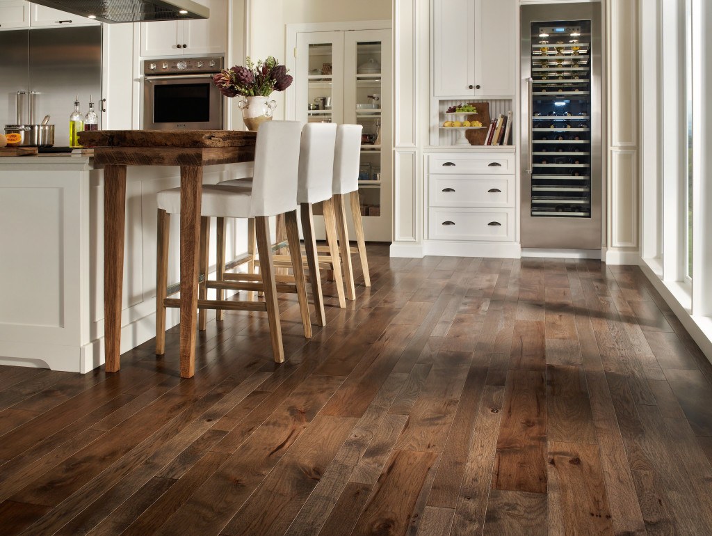 Hardwood Laminate Wooden Kitchen Flooring With Bar Stool And White Cabinets And Kitchen Island Wood Kitchen Floor 1024x770 