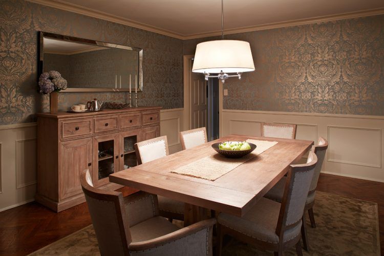 formal dining area with home depot wallpaper 