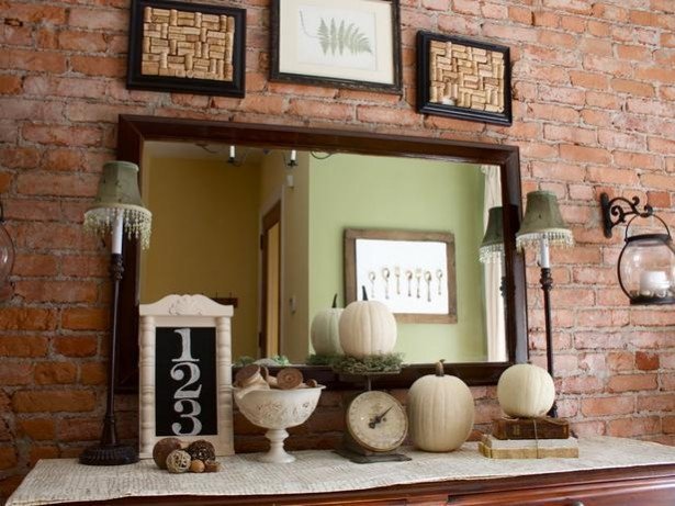 living room interior with white pumpkins