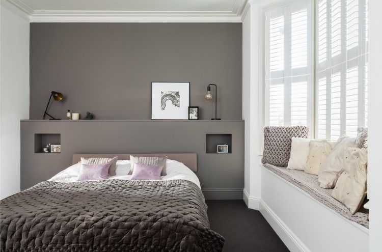 industrial bedroom with gray bathroom