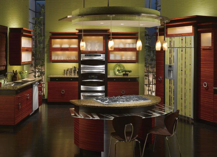 modern kitchen with green walls