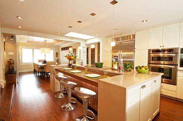 kitchen with sleek laminate flooring