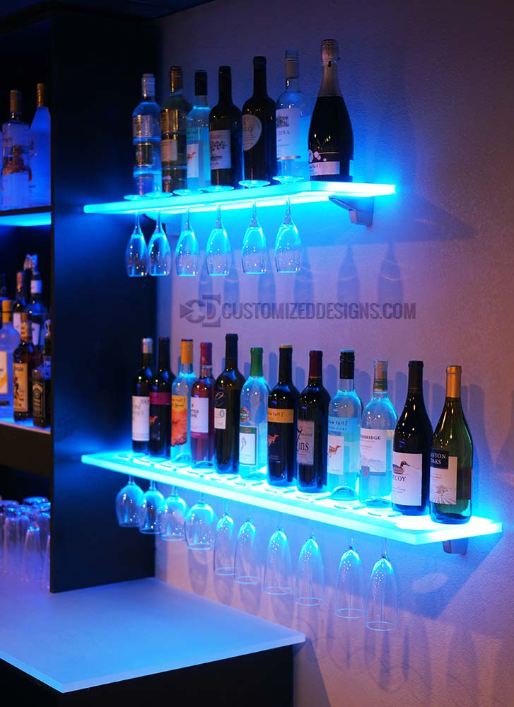 led glass wine shelving