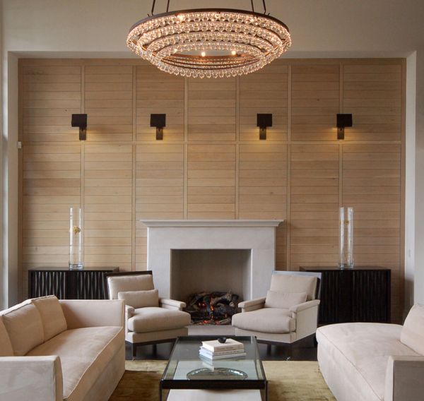 living room with round chandelier 