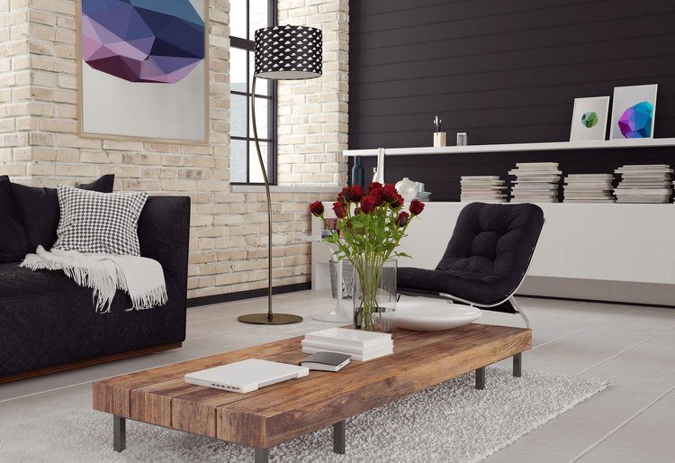 living room with black and white accents 