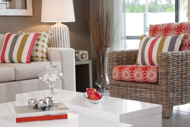 living space with red accents