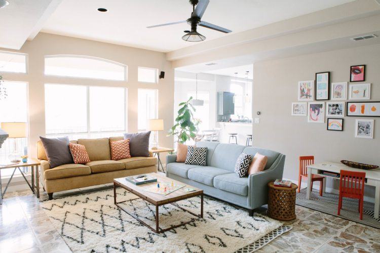 living room with microfiber sofa