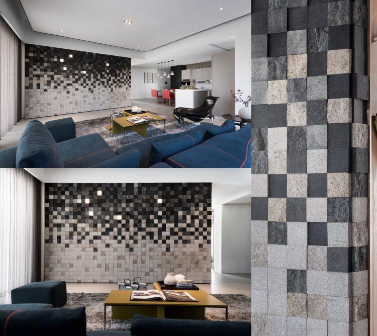 black and gray mosaic accent wall