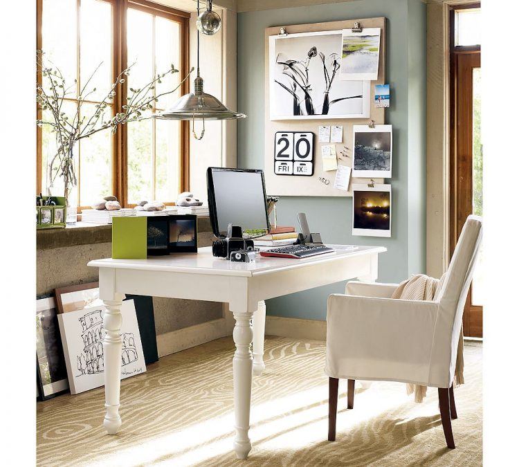 modern home office with white furniture