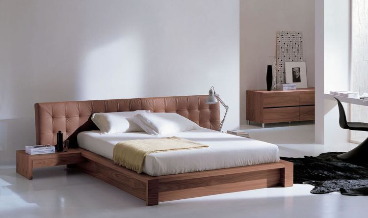 modern bed with unique headboard