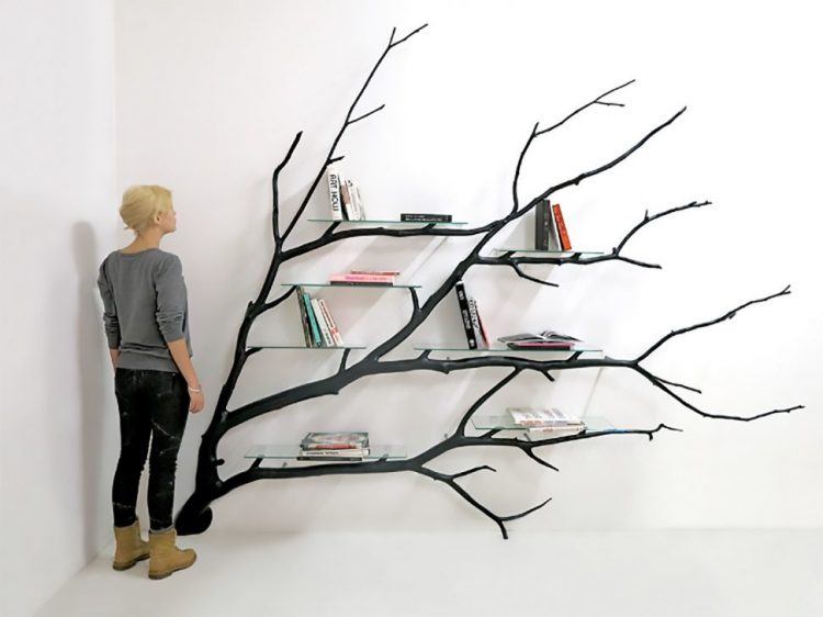 floating shelving made into tree branches