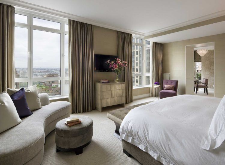 neutral color bedroom with crown molding