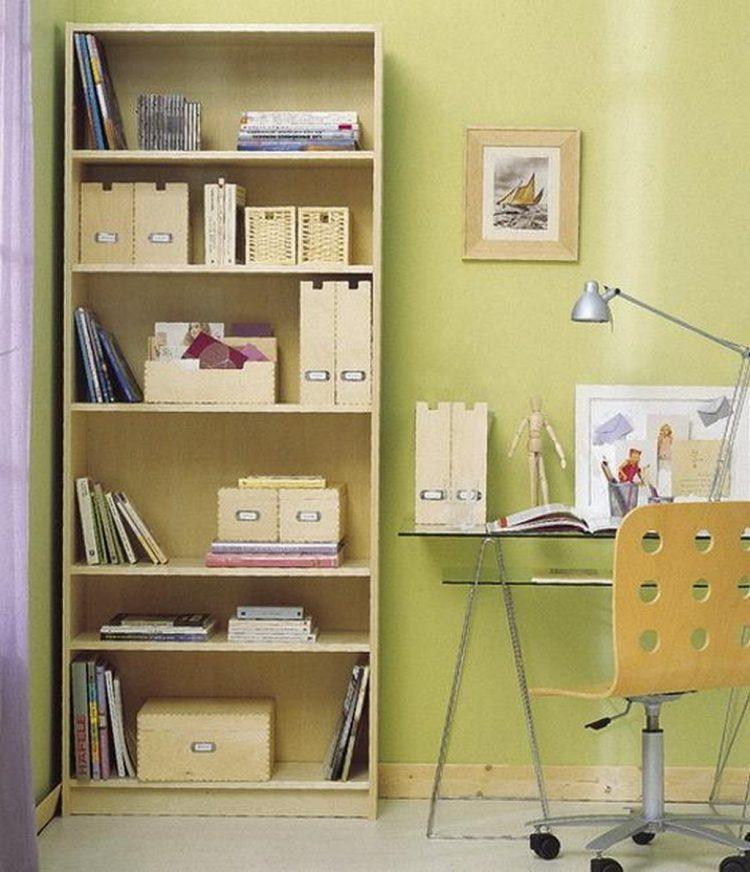 home office with high book shelf