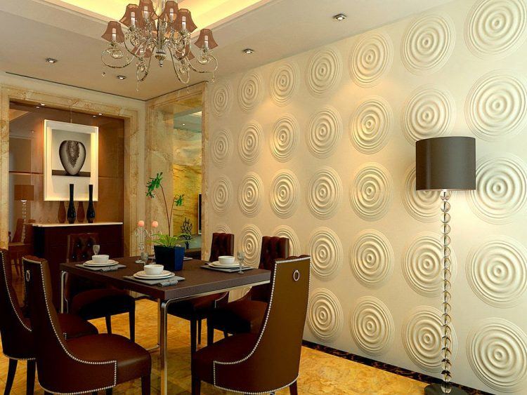 formal dining room with 3D wallpaper