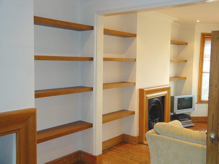 real wood shelving for living room