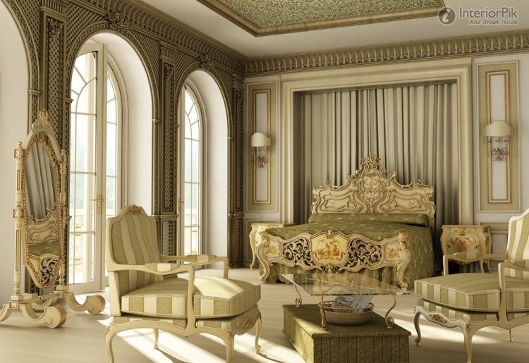 royal style bedroom with chic furniture