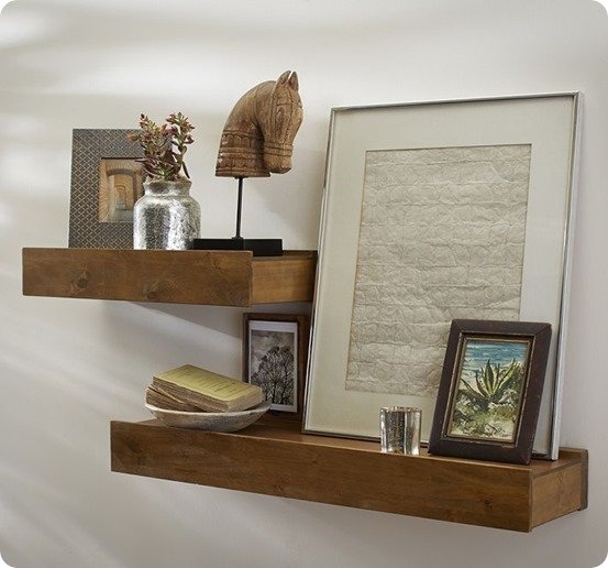 rustic wooden floating shelving