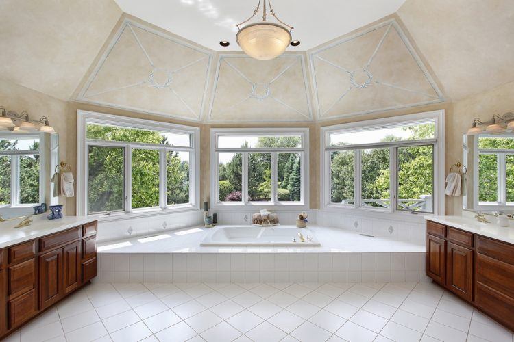 large bathroom with bay windows