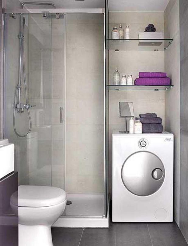 small bathroom with glass shelving