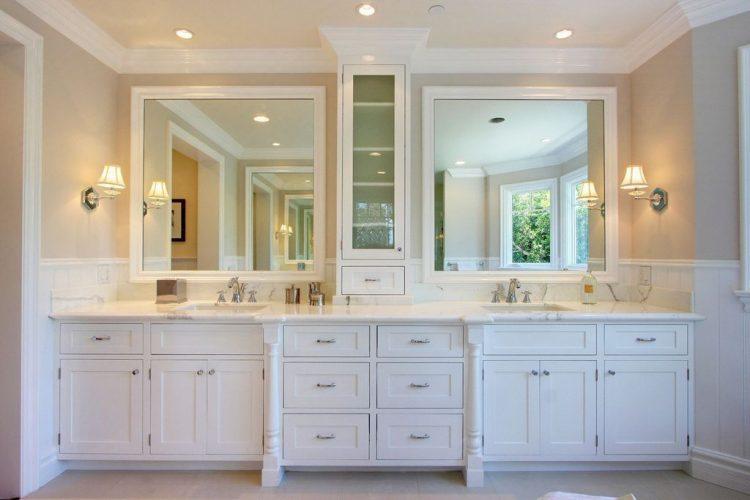 master bedroom with white crown molding