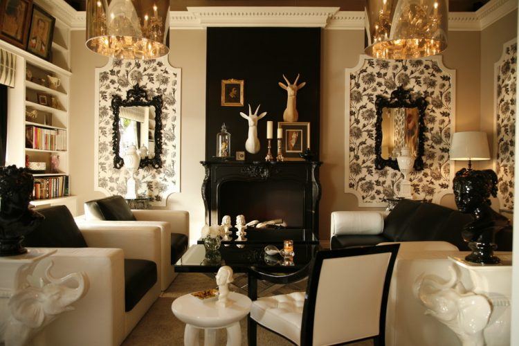 lavish living room with wood flooring and chandelier 