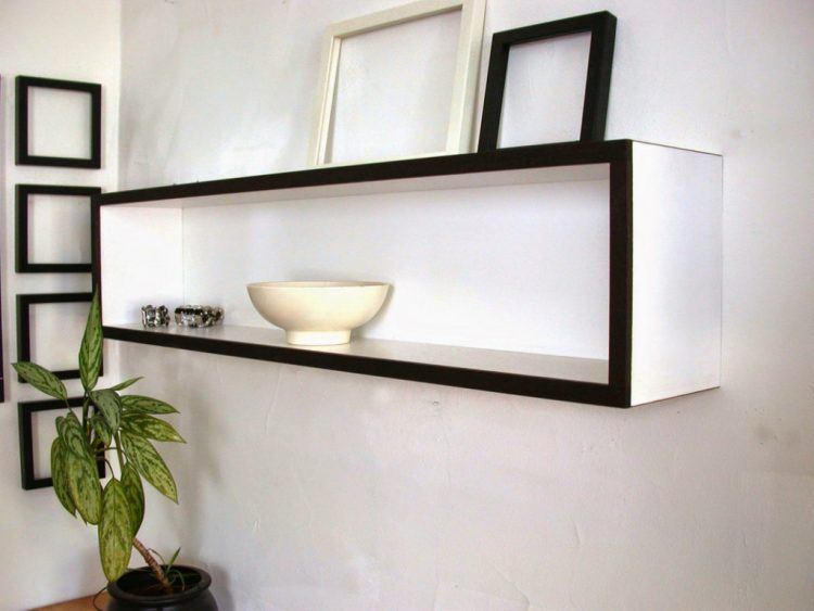 black and white floating shelving