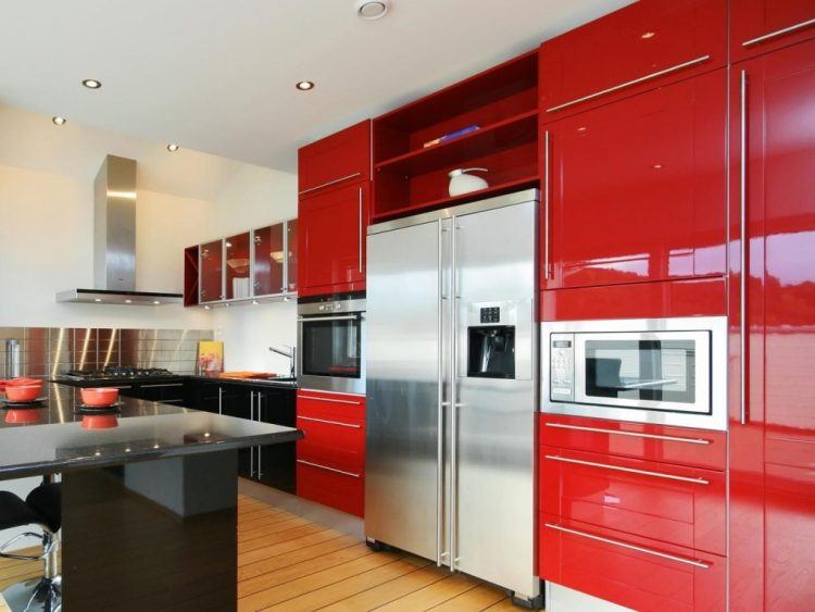 modern cabinets with red retro design