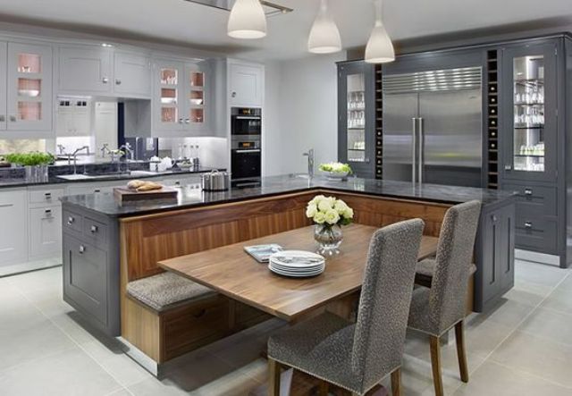 beautiful kitchen with black and wood design