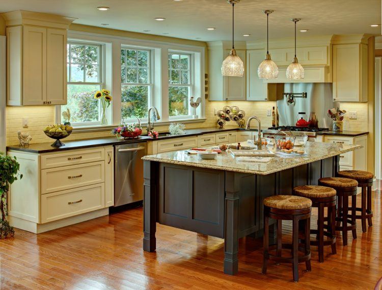 modern country kitchen with wood flooring