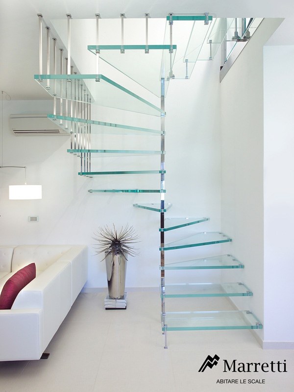 glass staircase with rectangular steps