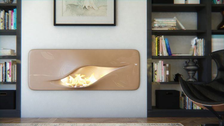 curved and sculpted modern fireplace