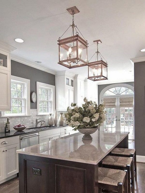 modern kitchen with lanterns