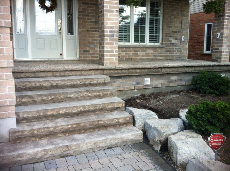 country style porch with stone steps