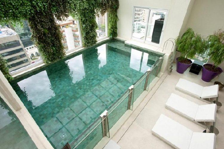 aerial view of glass swimming pool