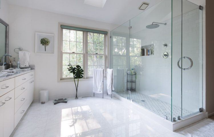 all white bathroom with ceramic tile