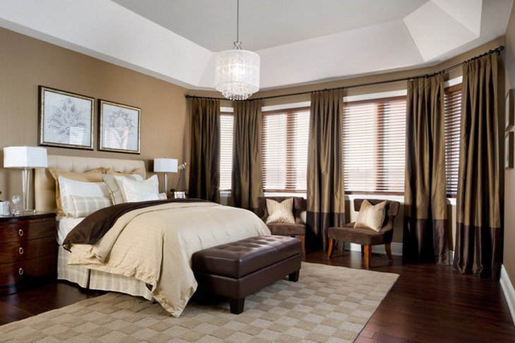 beautiful bedroom with dark curtains