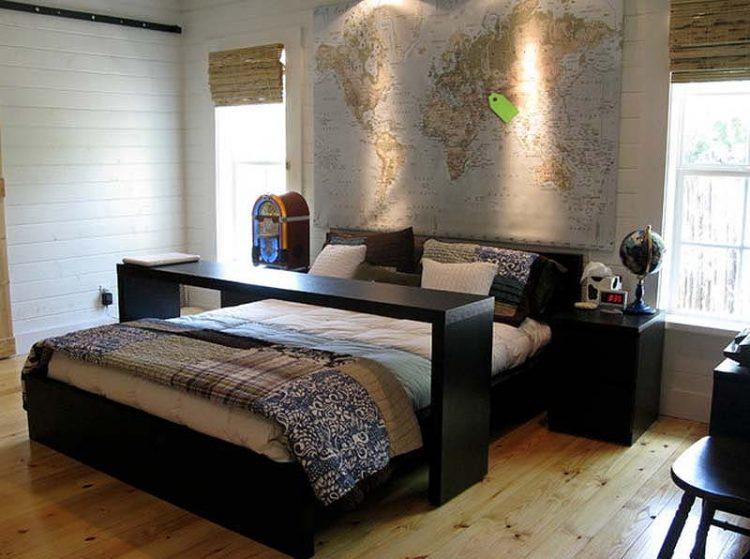 bedroom with world map