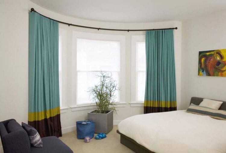 colorful bedroom curtains on circular window