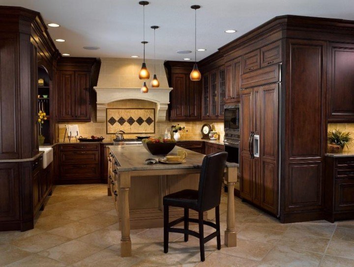 custom kitchen design with wooden island