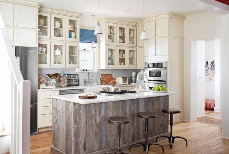 country kitchen with wooden island