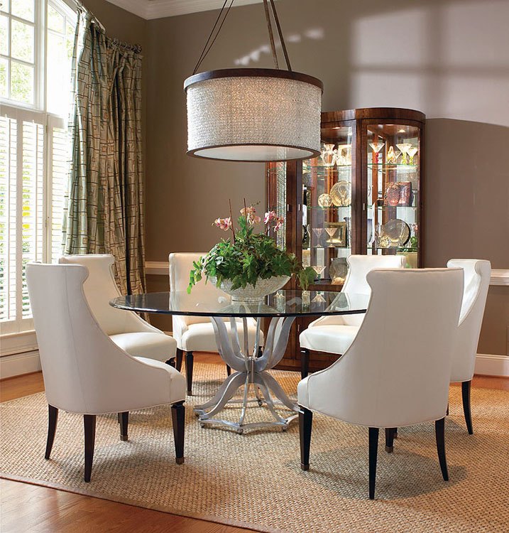 beautiful dining space with modern chandelier 