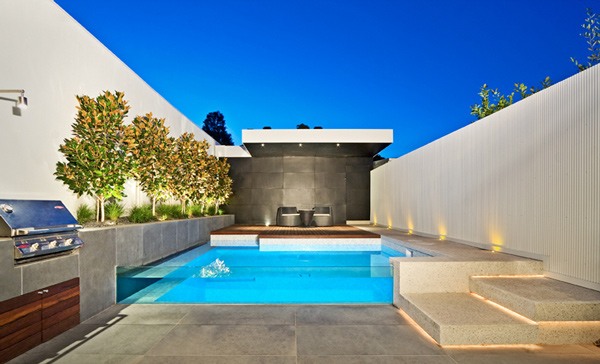 glass swimming pool in house