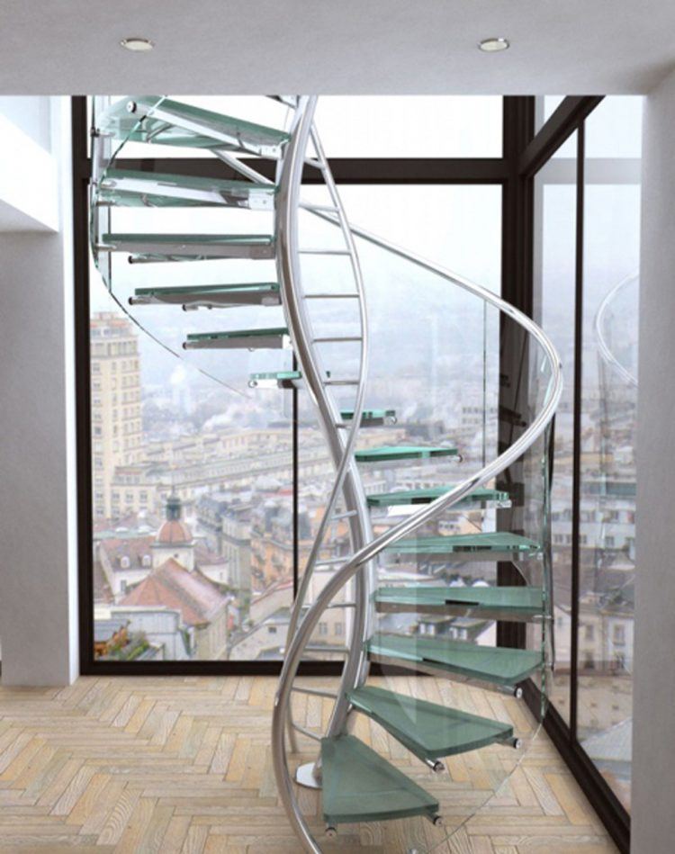 beautiful glass staircase with view