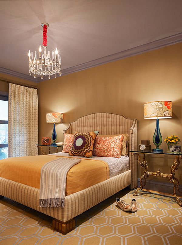 beautiful lavish bedroom with chandelier